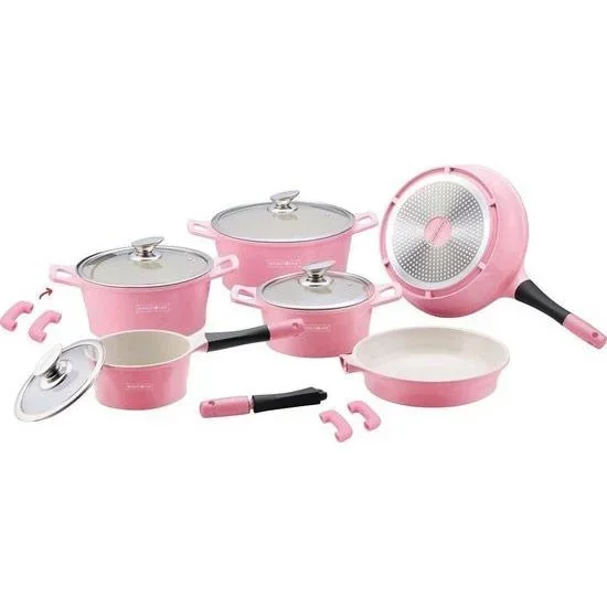 14 Stück Marmorbeschichtetes Kochgeschirr - Pink