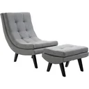 Sessel mit Fußhocker Relaxliege Chaiselongue Kautschukholzbeine Leinen Grau 65 x 100 x 84 cm