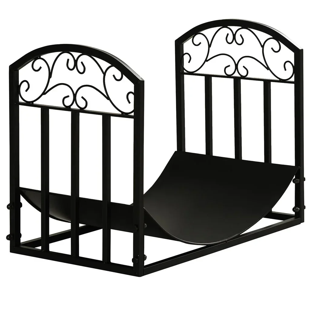Kaminholzregal Kaminholzständer Brennholzregal 60 kg belastbar Feuerholzablage Kaminwerkzeug Metall Schwarz 60,5 x 36 x