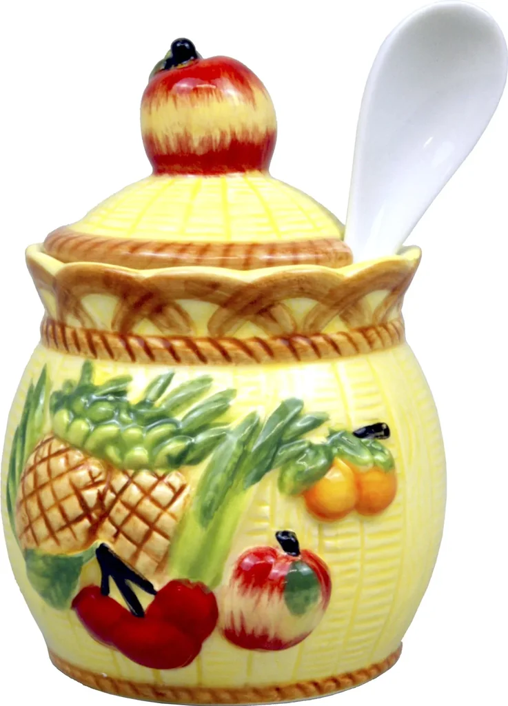 Marmeladentopf mit Deckel und Löffel, 10 Portionspackungen Fruchtaufstrich á 25 g, 250 g