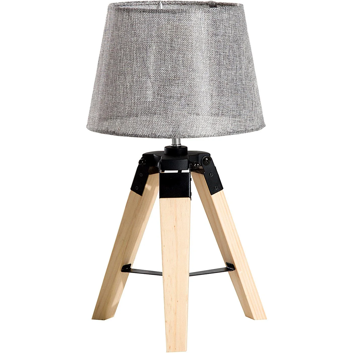 Tischlampe Dreibein Tischleuchte E27 Leinenoptik Kiefer Grau