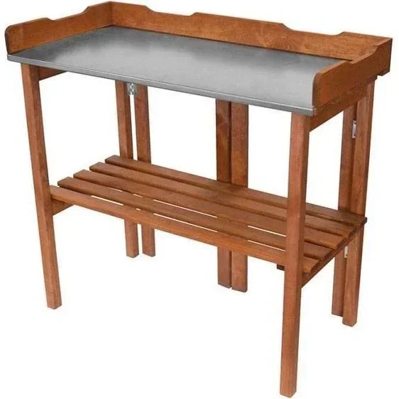Garten-Pflanztisch mit Zinkblech und Holzablage - Blumentisch - klappbar - 94 x 40 x 86 cm