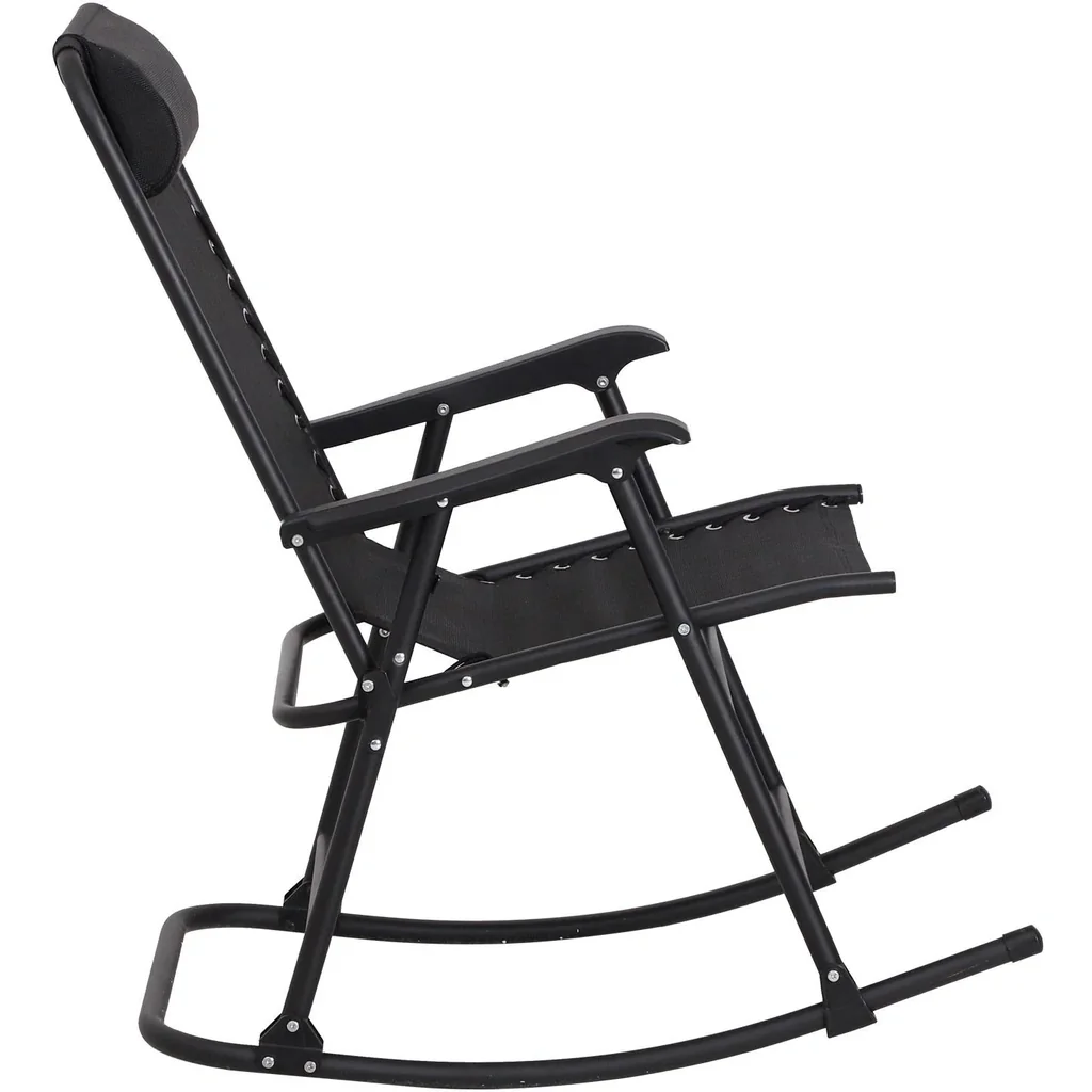 Schaukelstuhl Schaukelliege Gartenliege Schwungliege 1 x Kopfkissen klappbar Schwarz bis 120 kg 90 x 64 x 110 cm