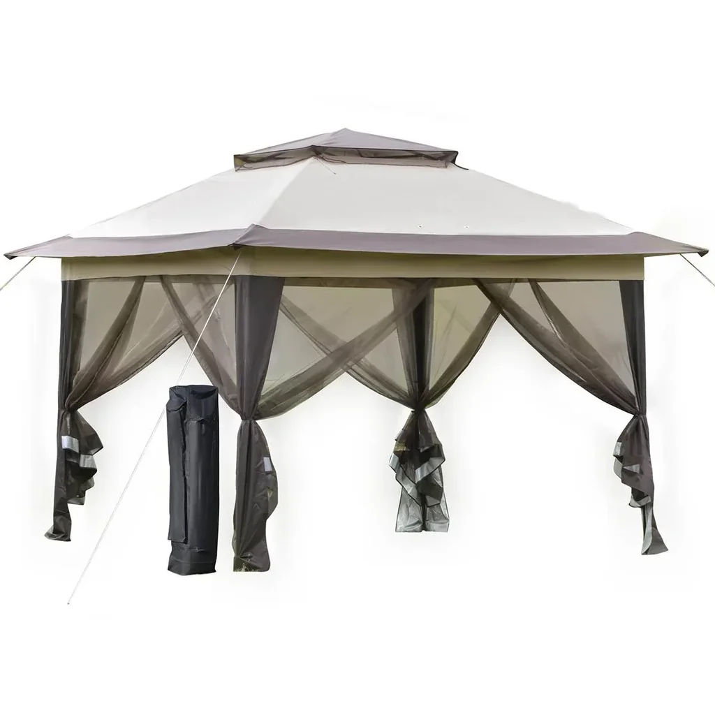 Gartenlaube faltbar - inkl. Tasche - Braun - 3,64 x 3,64 x 2,94 m