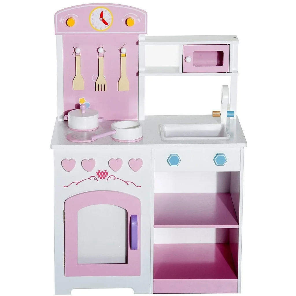 Kinderküche Spielküche mit Zubehör Hocker Holz Rosa