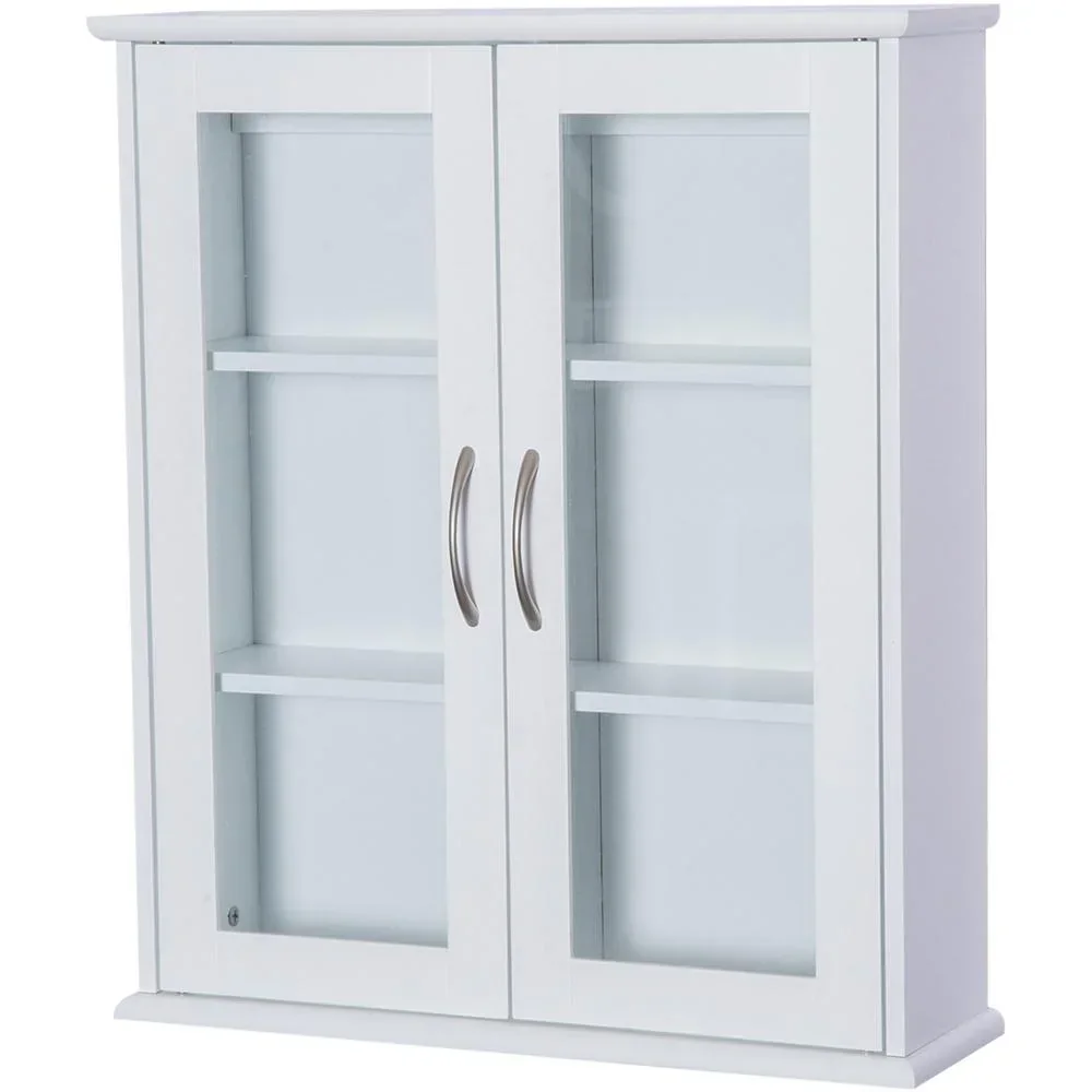 Wandschrank Hängeschrank Badschrank Mehrzweckschrank Küchenschrank 2 x Glastür Holz Weiß 53,5 x 16 x 62,5 cm