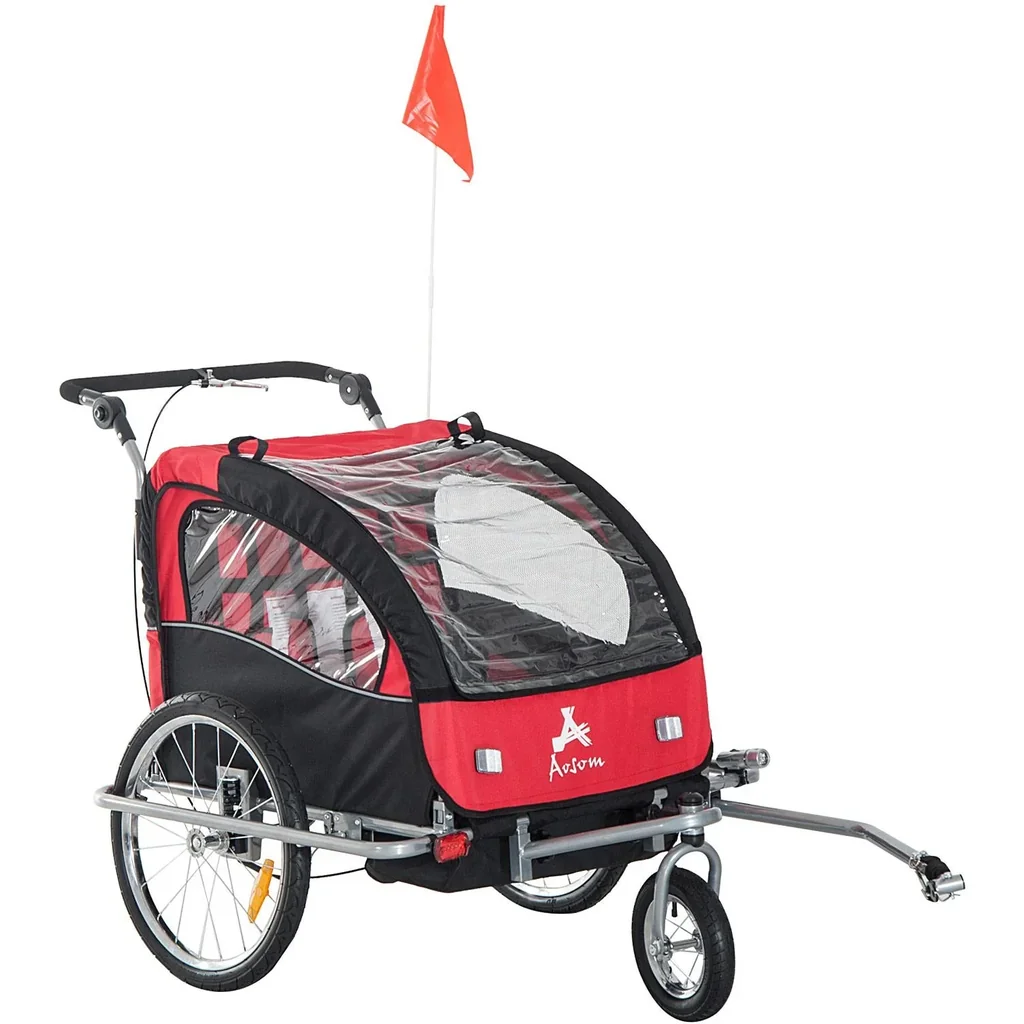 Fahrradanhänger Kinder Rot-Schwarz 2 in 1 Jogger