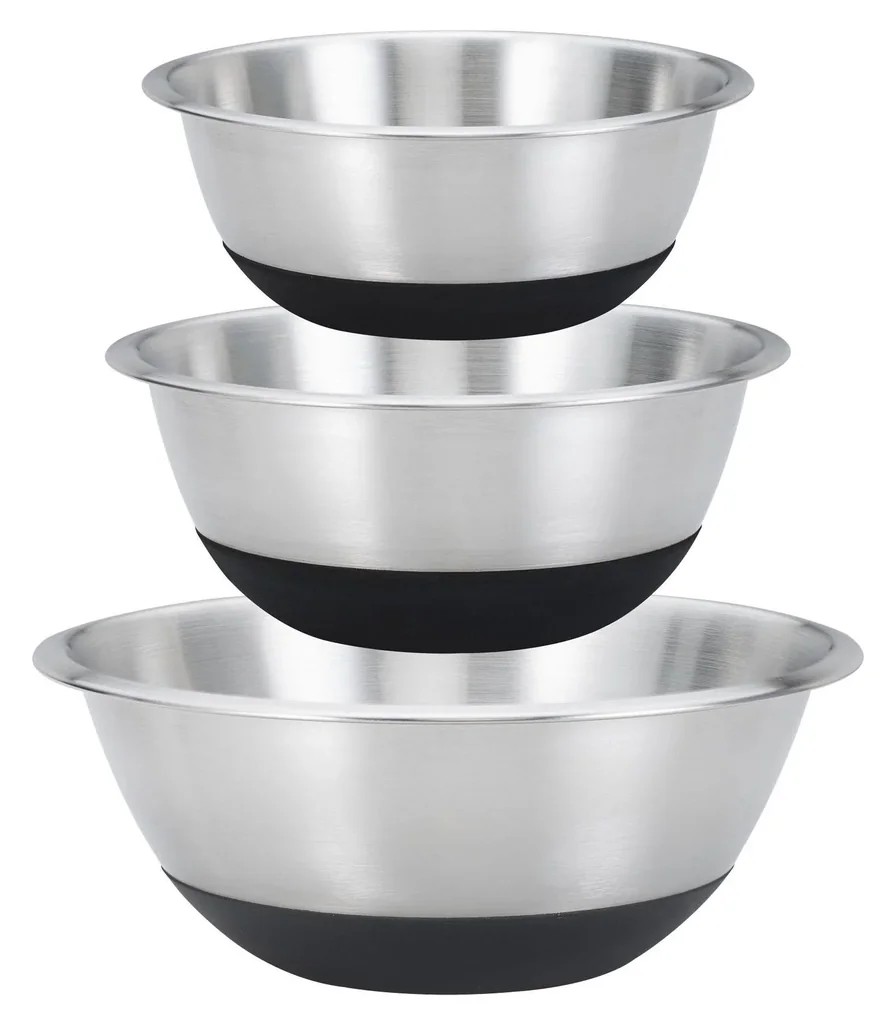 Schüssel-Set „Black Steel“, mit Silikonboden, Edelstahl, Silberfarben/ Schwarz, 3-teilig