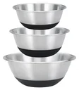 Schüssel-Set „Black Steel“, mit Silikonboden, Edelstahl, Silberfarben/ Schwarz, 3-teilig