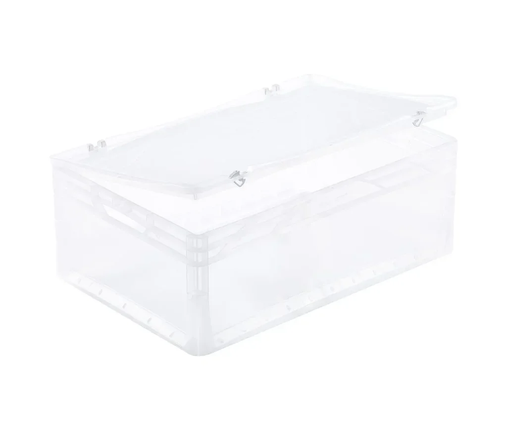 Euro-Norm Scharnierdeckel, 600 x 400 mm, transparent mit Scharnierelementen