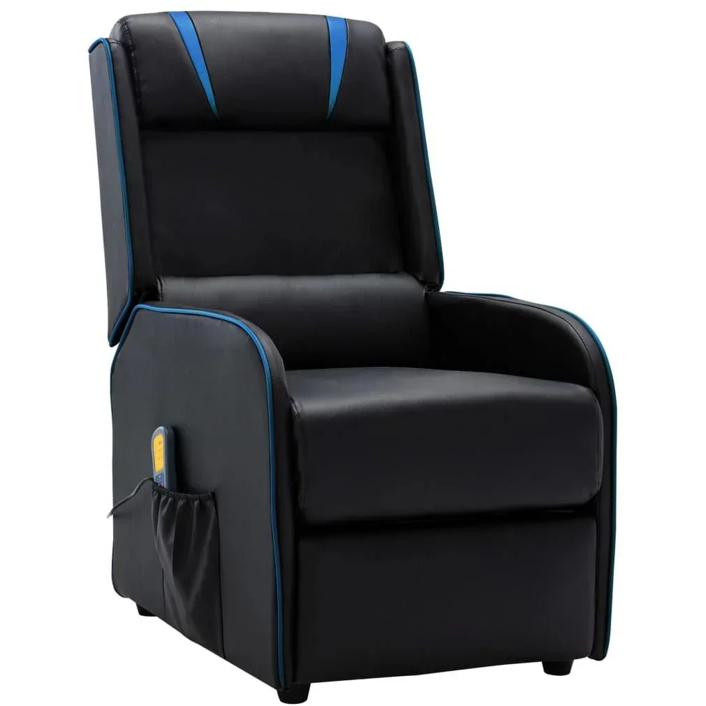 Massagesessel verstellbar Kunstleder schwarz und blau