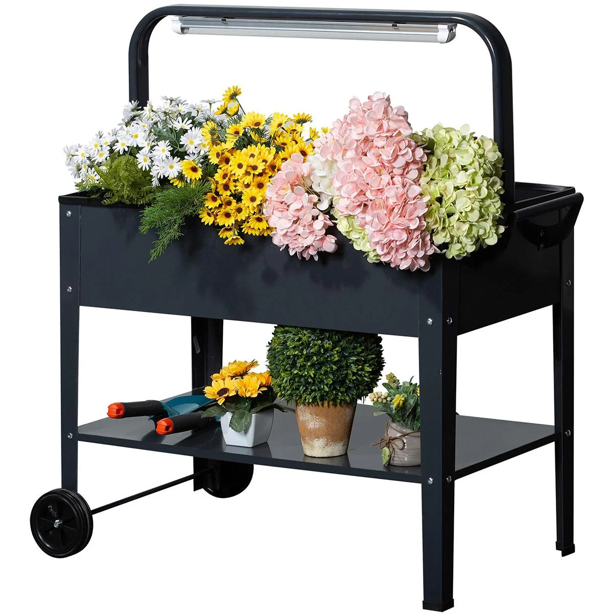 Hochbeet mit LED-Licht und Rädern dunkelgrau