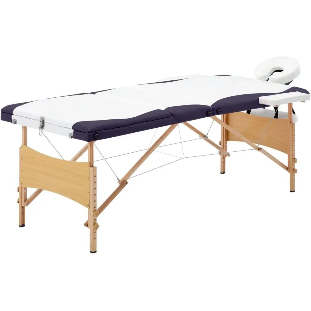 Klappbarer Massagetisch 3 Zonen Holz weiß und lila