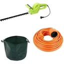 Elektrische Garten-Heckenschere 500 Watt - Klingenlänge 410 mm INCL Gartenabfallsack - 65 L und Verlängerungskabel 10 M