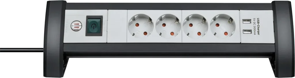 Steckdosenleiste Premium-Office-Line 4-fach mit 2 x USB, schwarz/grau