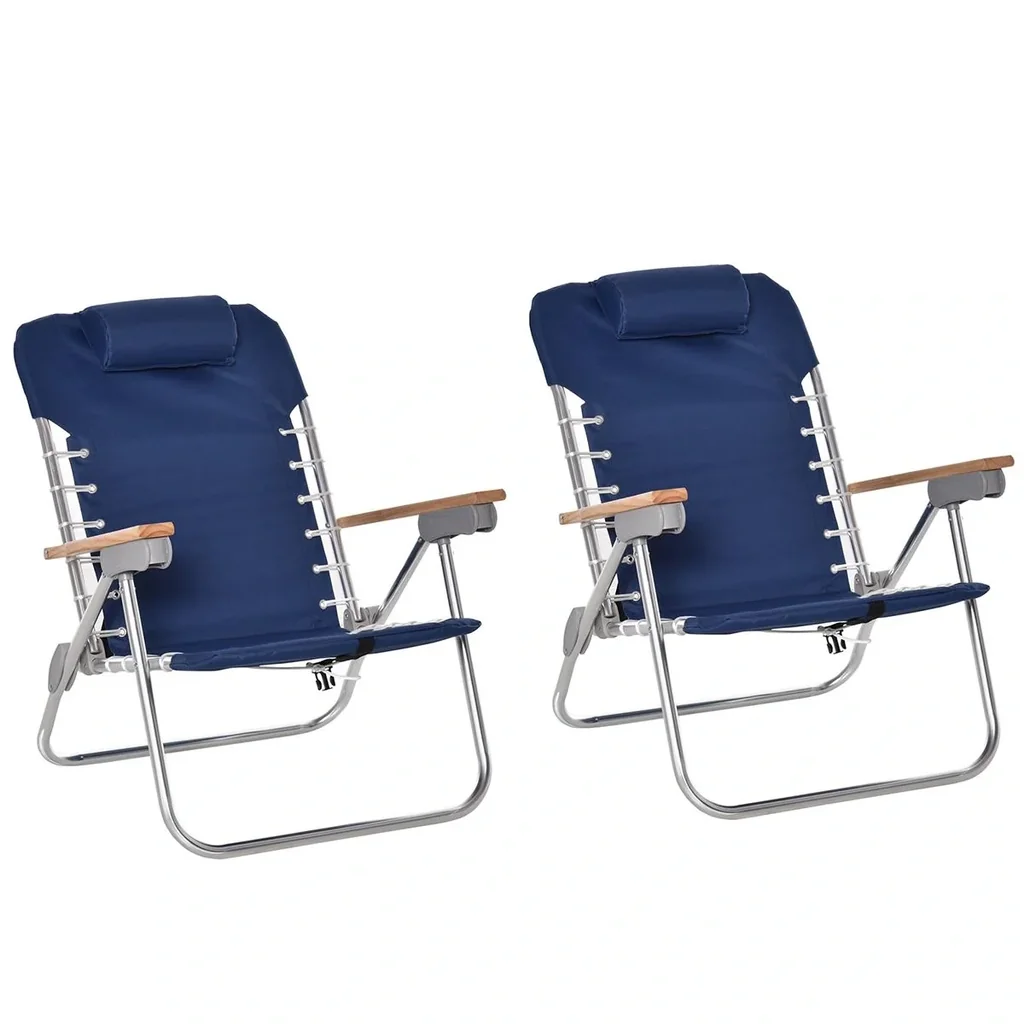 2-er Set Campingstuhl Klappstuhl Gartenstuhl mit Armlehnen Strand Balkon faltbar Metall Oxfordstoff Blau 69 x 62 x 73,5