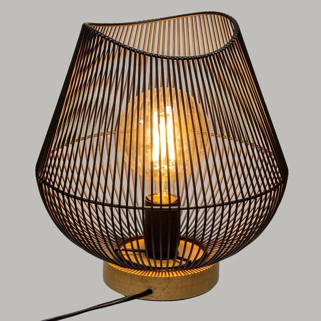 Tischleuchte mit Holzfuß - 28 cm - Schwarz