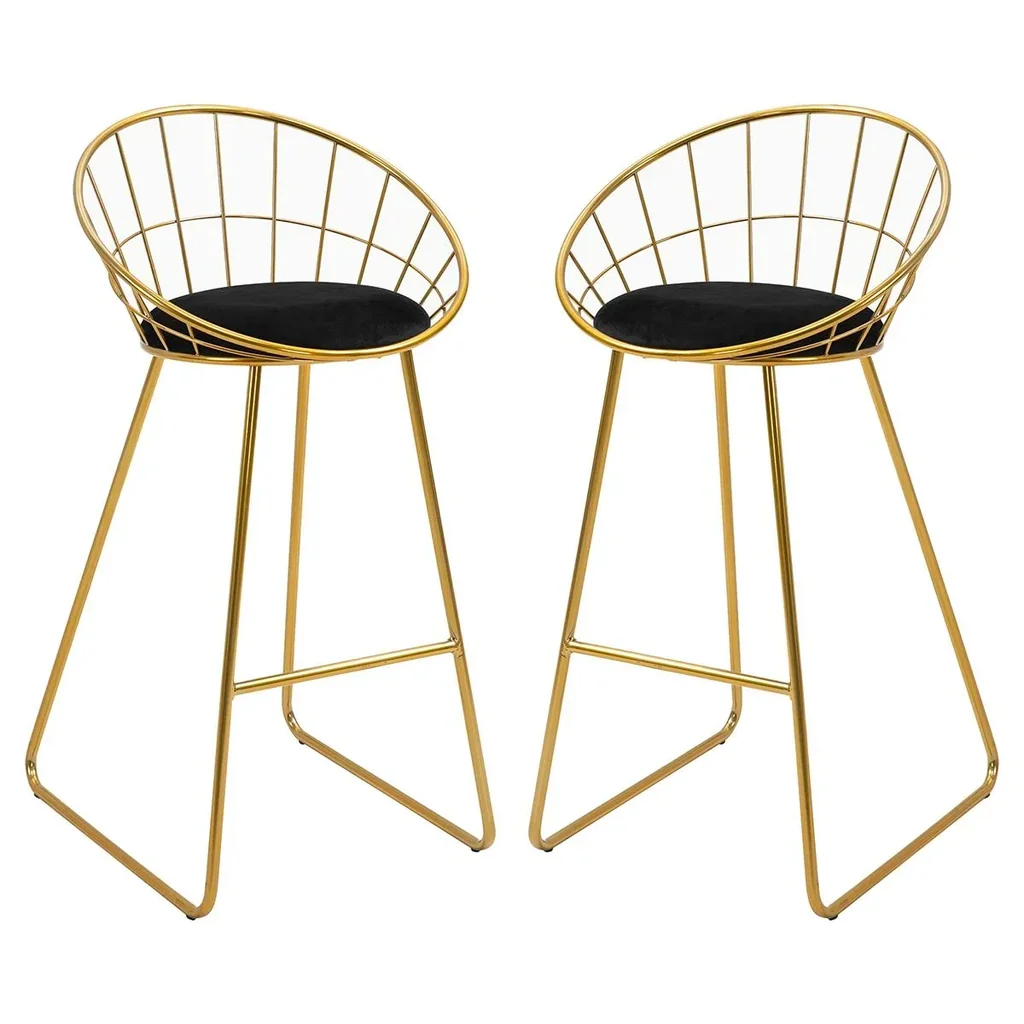 2-tlg. Barhocker Küchenhocker mit Rückenlehne Kunststoffstifte für Küche Esszimmer Metall Samt-Touch-Polyester-Gewebe Sc