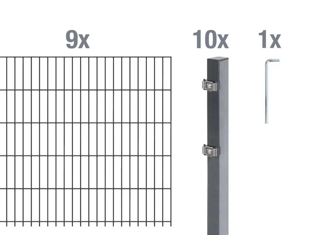 Doppelstabmattenzaun Komplettset, anthrazit, Höhe 160 cm, Länge 18 m