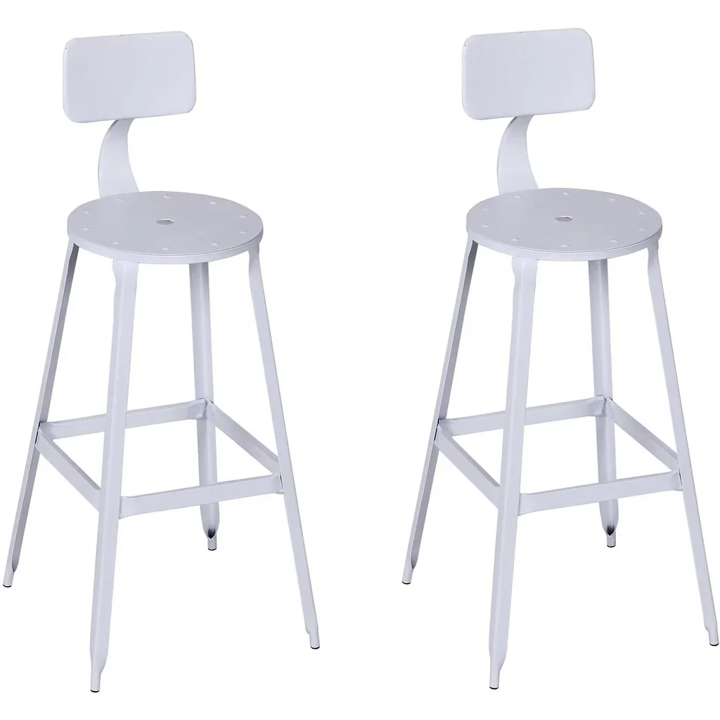 2er-Set Barhocker Bistrostuhl Küchenhocker Metallhocker mit Antirutschpads mit Rückenlehne Weiß 46x44x103cm