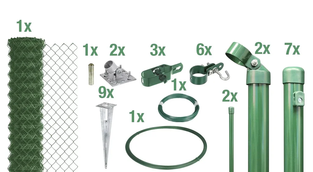 Maschendrahtzaun als Zaun-Komplettset, mit Einschlagbodenhülse, grün, Höhe 100 cm, Länge 15 m