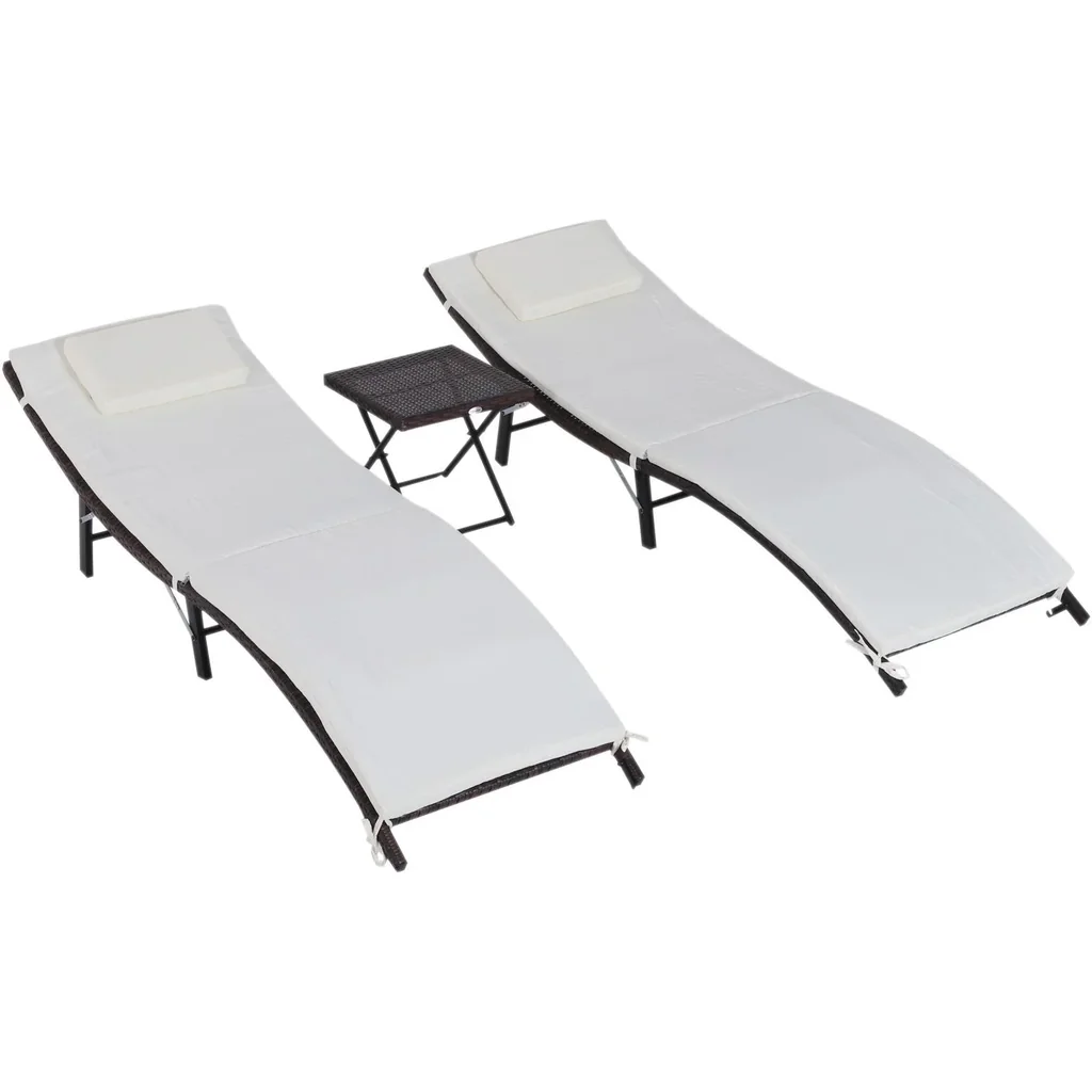 3er-Set Sonnenliege Gartenliege mit Tisch Gartenmöbel Polyrattan klappbar Braun 196 x 61 x 53 cm
