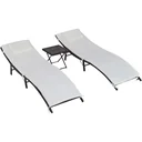 3er-Set Sonnenliege Gartenliege mit Tisch Gartenmöbel Polyrattan klappbar Braun 196 x 61 x 53 cm