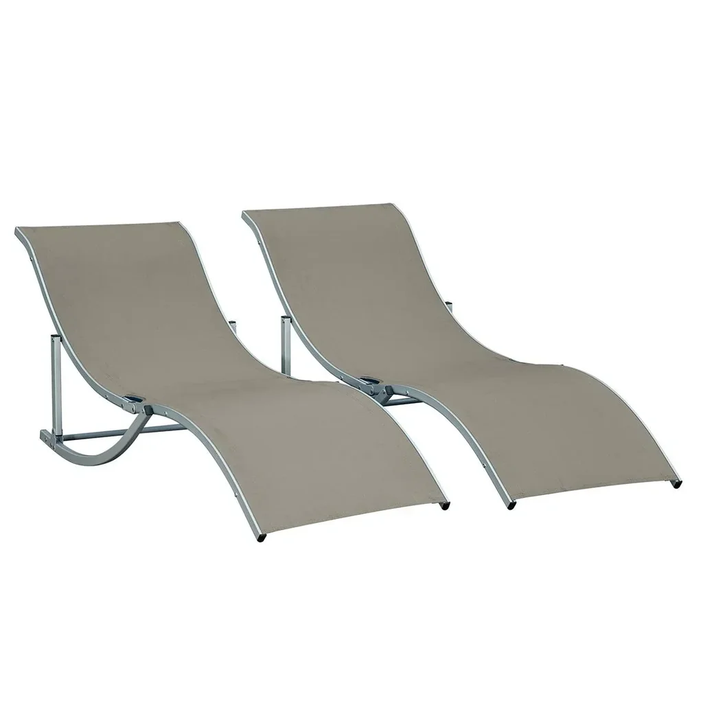 2er Set Sonnenliege Gartenliegen Stoffliege Relaxliege ergonomisch Aluminium Texteline Hellgrau 165 x 61 x 63 cm