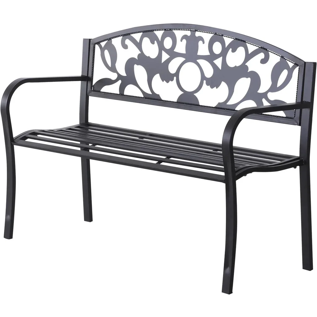 2-Sitzer Sitzbank Gartenbank Metallbank mit Armlehne Landhausstil Metall Schwarz 128 x 50 x 91 cm