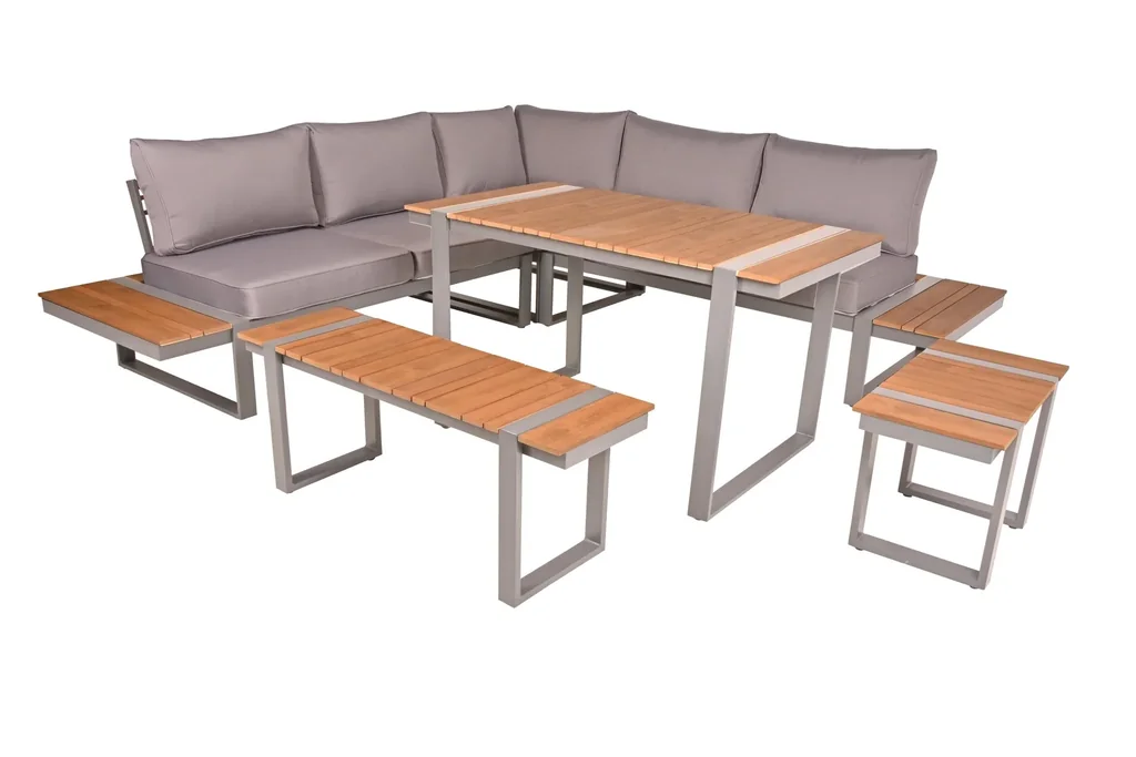 Lounge-Eckgruppe AUREA, 6-teilig, Alu, Edelstahloptik / Polyester / Non-Wood