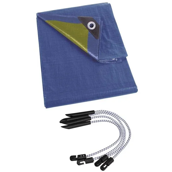 Plane - Blau/Khaki - 5 x 6 m inkl. Spanner für Plane (4 Stk.)