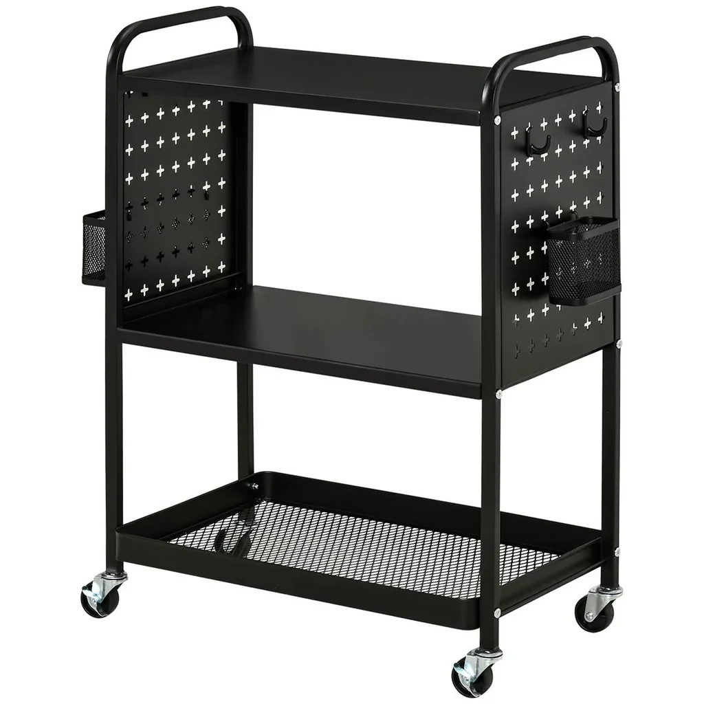 Servierwagen mit 3 Etagen, Stahl, schwarz, 70 x 33,4 x 80,5 cm