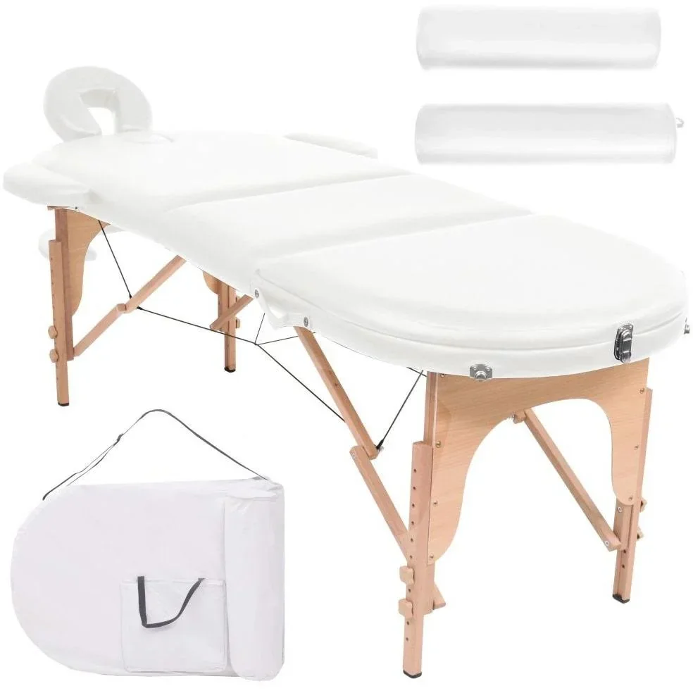 Klappbare Massageliege 10 cm dick mit 2 Nackenrollen oval weiß