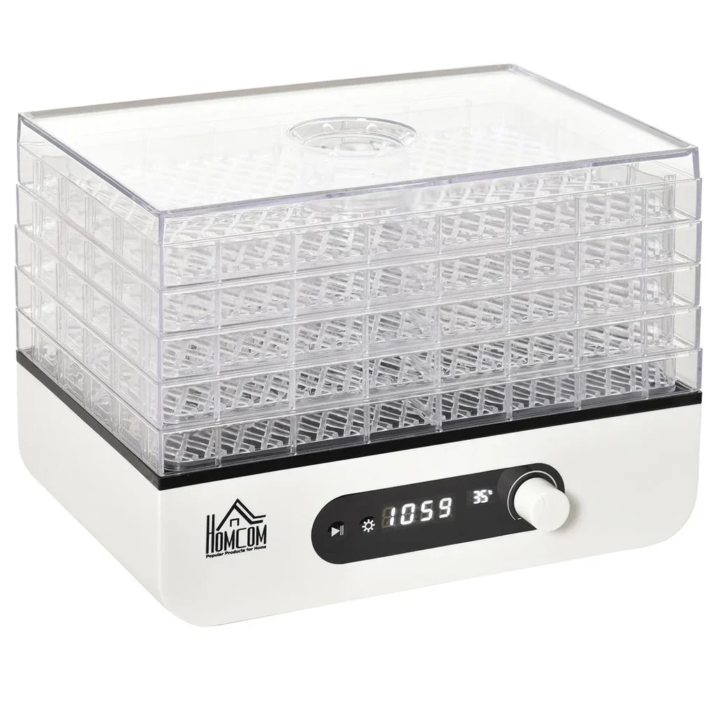 Dehydrator Dörrgerät Dörrautomat mit 5 Einlegefächer Dörrer mit 35-70° Temperaturregler 72 Stunden Timer 400 Watt Fleisc