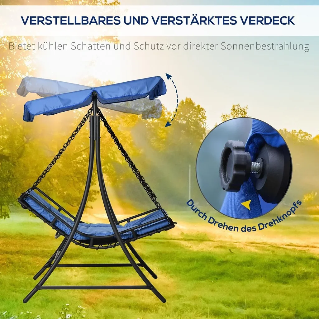 Schwingliege Hollywoodschaukel Gartenliege mit Dach für 2 Personen Stahl Blau 164 x 116 x 176cm