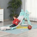 Kinderrutsche mit Basketballkorb faltbare Spielzeugrutsche mit verlängerter Heckkissen Dreiecksstruktur HDPE PP Hellblau