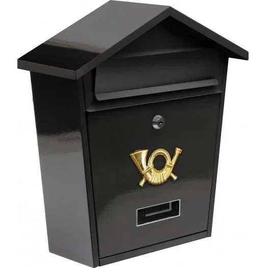 Schwarzer Briefkasten mit Schloss - 370x320x105mm - 2 Schlüssel - 0,6mm dickes Stahlblech