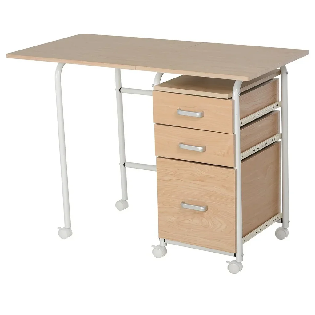 Mobiler Schreibtisch Aktenschrank klappbarer Computertisch Bürotisch mit Schubladen und Rollen Rollcontainer Spanplatte