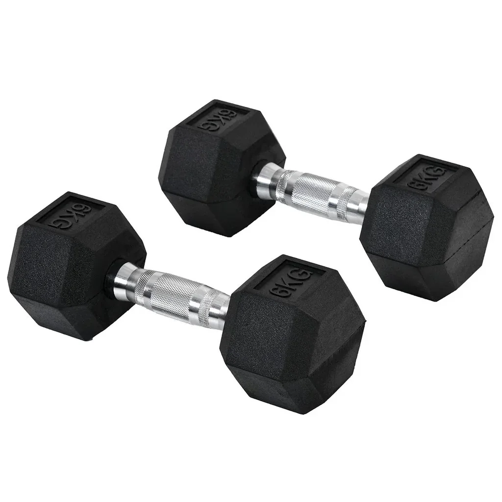 2er-Set Gummi-Hantel Fitness Hantel Kurzhantel für Trainingsraum Büro sechseckige Form Metall Gummi schwarz 6 KG