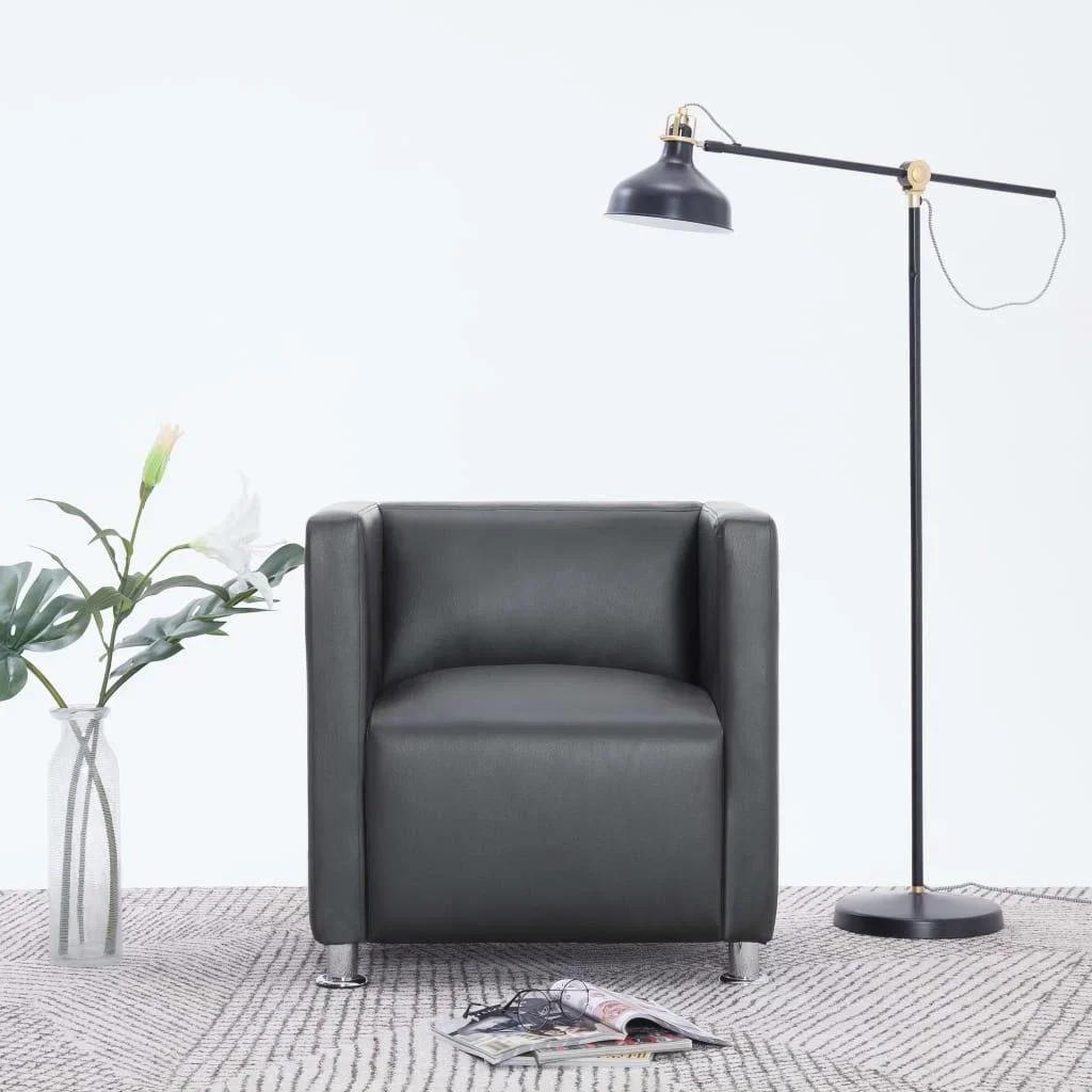 Sessel Würfel Kunstleder grau
