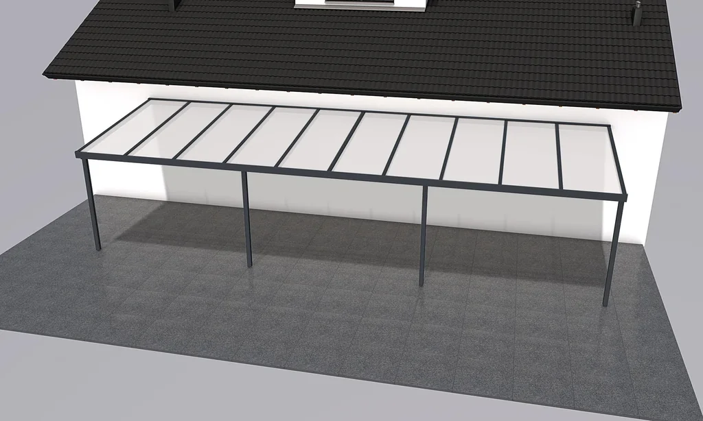 Terrassendach Premium, anthrazit, 10140 x 3060 mm - Polycarbonat Stegplatten 16 mm, opal