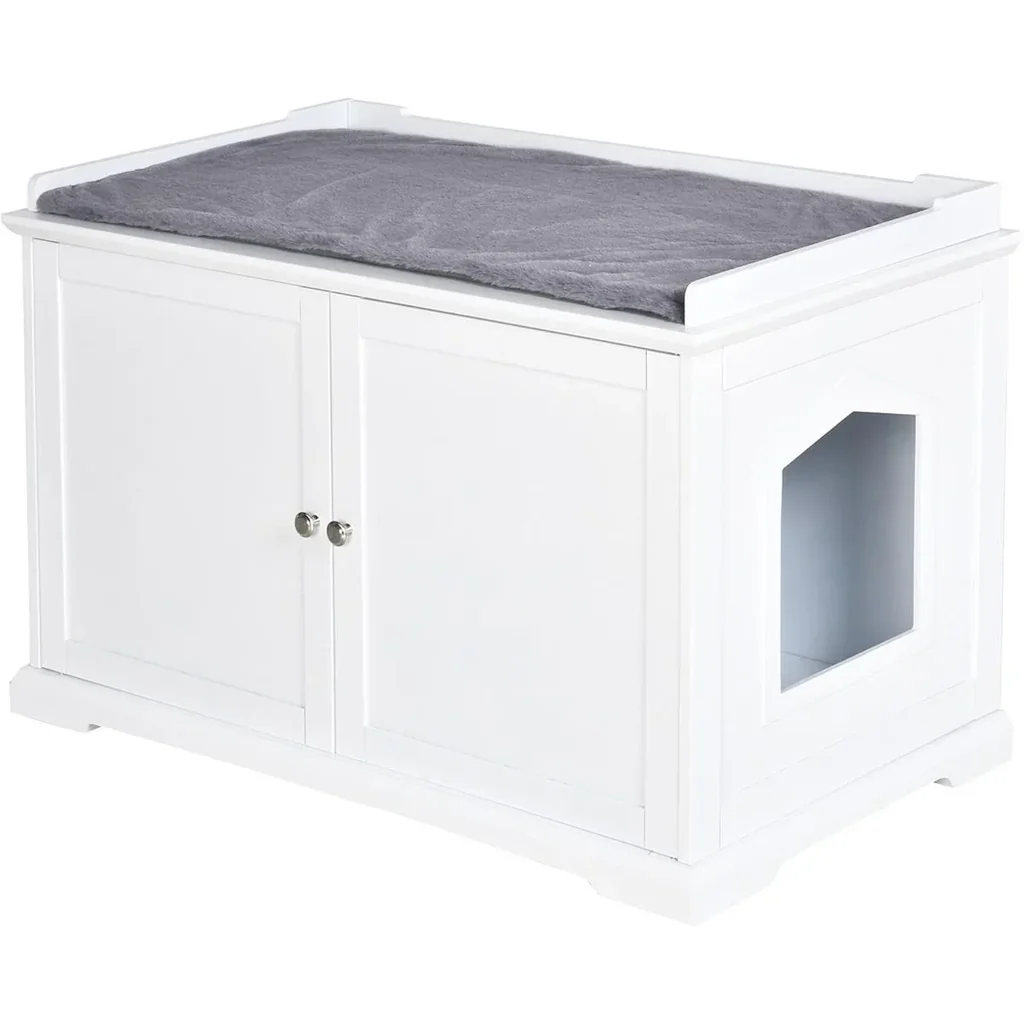 2in1 Katzentoilette mit Schublade und Deckel Weiß+Grau