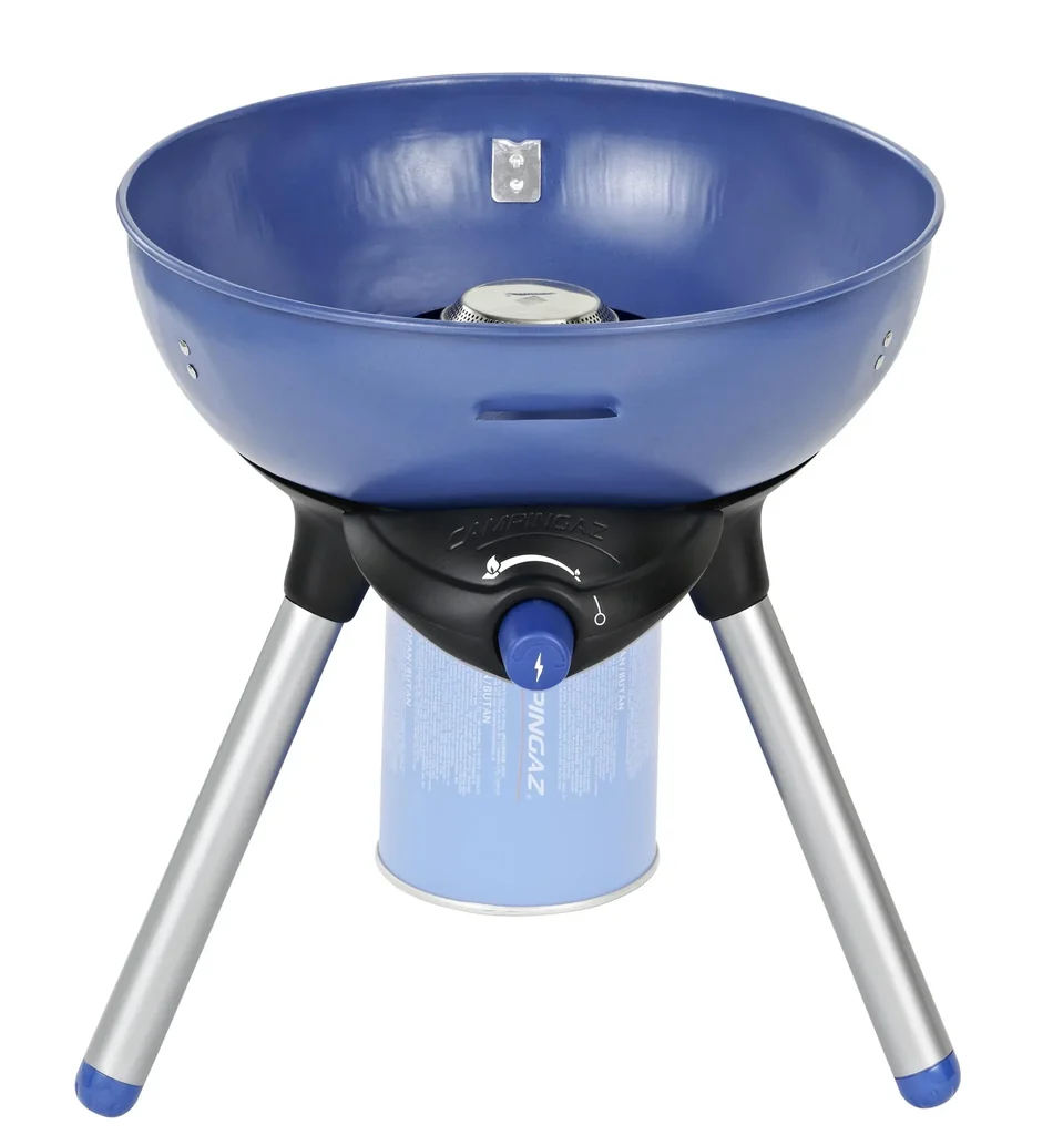 Party Grill  Campingkocher 200 CV Mit Topfkreuz, Grillrost und Transportdeckel, Kartuschenbetrieb