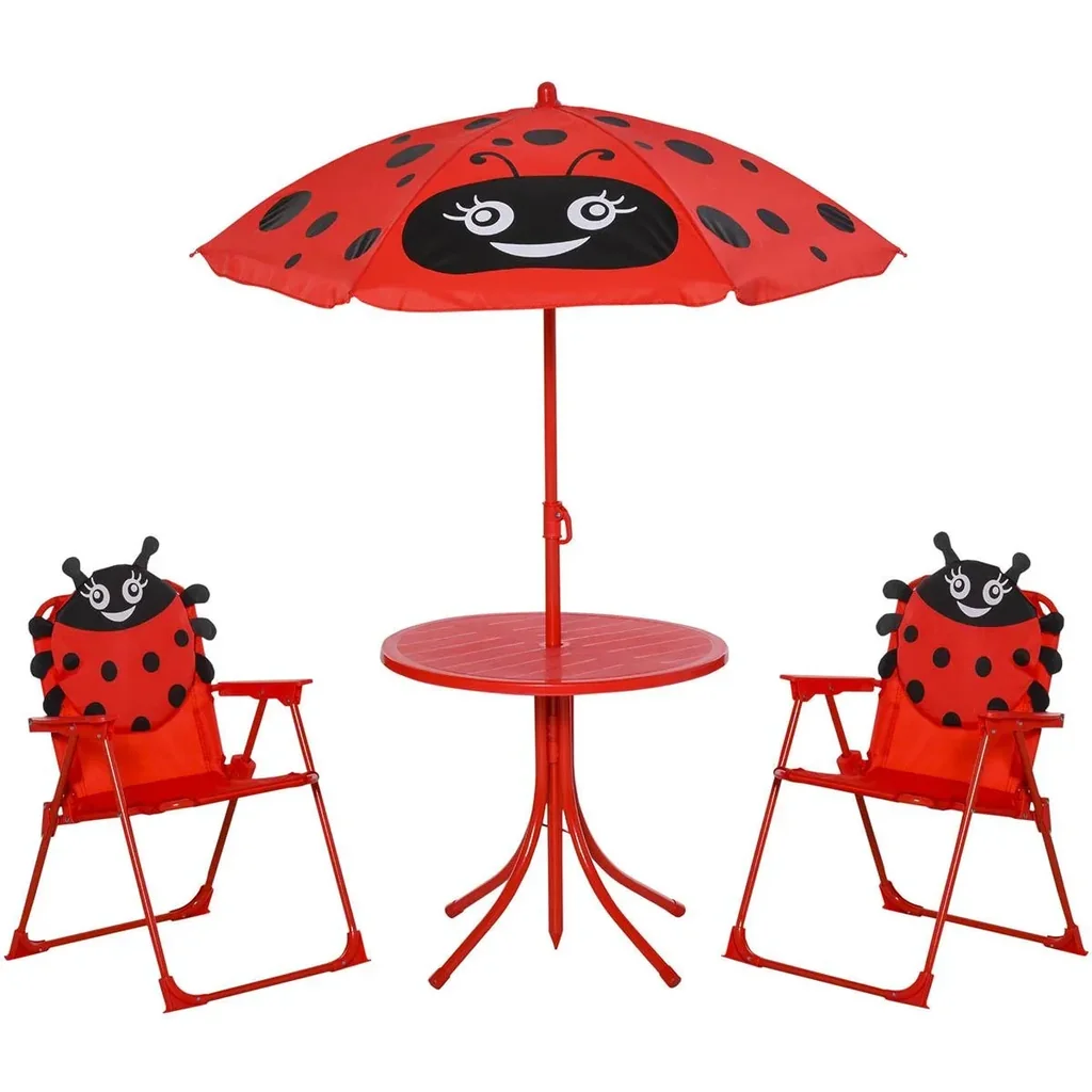 4tlg. Kindersitzgruppe Garten Gartentisch 2 Klappstühle Sonnenschirm Camping Kindersitzgarnitur Gartenmöbel für 3-5 Jahr