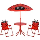 4tlg. Kindersitzgruppe Garten Gartentisch 2 Klappstühle Sonnenschirm Camping Kindersitzgarnitur Gartenmöbel für 3-5 Jahr