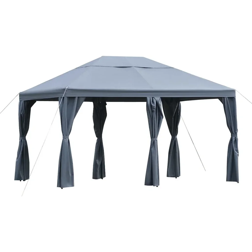 Gartenpavillon Pavillon Gartenzelt Festzelt Partyzelt mit 6 x Seitenwand Metall + Polyester Grau 4 x 3 x 2,85 m