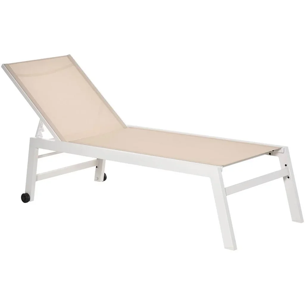 Sonnenliege, Gartenliege, 5-stufige Rückenlehne, Aluminium, Cremeweiß, 169 x 65 x 102 cm
