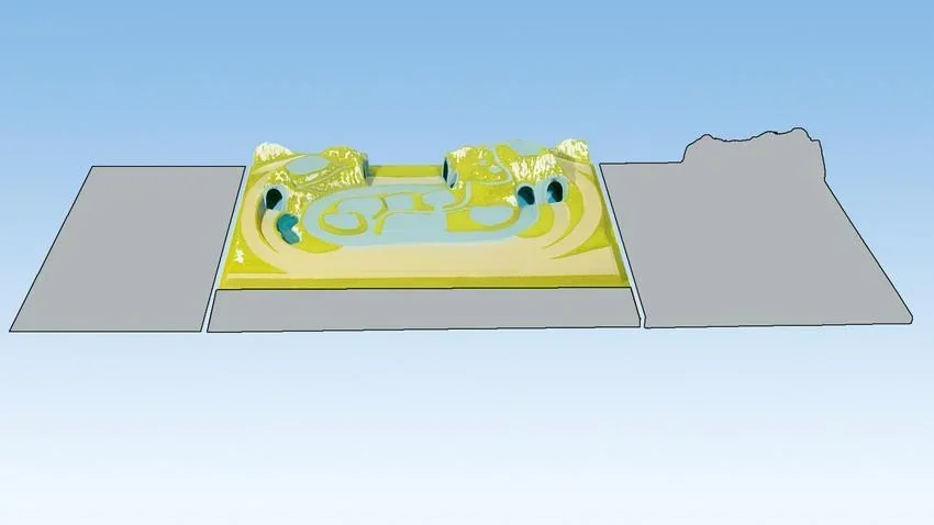 Fertiggelände Rosenheim - 160 x 100 cm, ca. 23,5 cm hoch, Spur H0, TT, koloriert und begrast, auf Holzrahmen