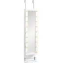 Hängender Schmuckschrank mit LED Spiegelschrank mit Schublade Regal Wandspiegel Türspiegel höhenverstellbar Weiß 130 cm