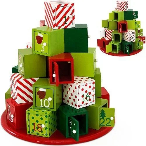 Adventskalender aus Holz - Grün Rot